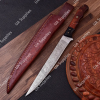 Couteau à fileter léger en acier Damas à lame pleine de 7 pouces, manche en bois de rose naturel, finition brossée, qualité industrielle, fait main
