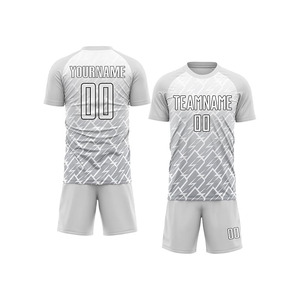 Ensemble de maillots de football personnalisés sublimés, motif géométrique gris, 100% polyester, unisexe, col rond, manches courtes, évacuation de l'humidité - Product Image 3