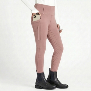 Pantalones de montar a caballo para mujer, de cintura alta, largos, de punto, de spandex y nailon, con bolsillos con cremallera, pantalones de equitación. - Product Image 4