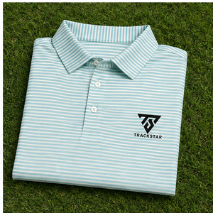 เสื้อโปโลผู้ชาย Trackstar สีเขียวมิ้นท์ลายทางสีขาว แขนสั้น คอปกติดกระดุม เสื้อกอล์ฟลำลอง สกรีนโลโก้ได้ - Product Image 6