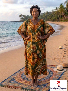 Women Printed <b>Kaftan</b> Dress Loose Fit Beach Cover Soft Fabric <b>Summer</b> Wear Stylish Design Custom Bulk Manufacturing Export Supply - Product Image 2
