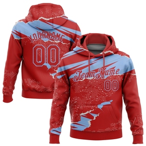Sudadera con Capucha de Diseño Nuevo, Estilo Patchwork con Efecto de Papel Rasgado, en Rojo y Azul Claro, con Diseño 3D, Cosida a Medida, Venta Directa de Fábrica - Product Image 1
