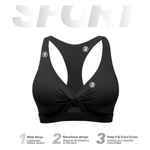 Trendy V Neck Twist Front Black Sports Bra High Support Gym Workout <b>Top</b> for Women Factory Price - Product Image 3