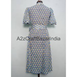 Robe midi à imprimé floral en coton 100% écologique pour femmes, col en V, manches courtes, poches, décoration boutonnée, robe de bureau pour femme - Product Image 6