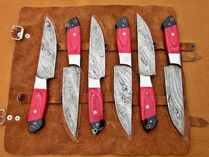 Juego de 5 cuchillos para carne de acero de Damasco hechos a mano con punta de gota, mangos de madera, grado industrial, 3 años de garantía, OEM/ODM/OBM - Product Image 2
