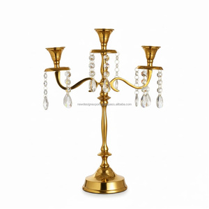 Artisanal 3-Light <b>Gold</b> <b>Candelabra</b> – Luxury Wedding Centerpiece with Crystals - Product Image 4