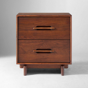 Traditional Solid Acacia Wood 2-Drawer Eco-Friendly Durable <b>Nightstand</b> with Round Metal Knobs - Product Image 1