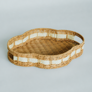 Handcrafted Rattan Tray With Handles Unique Design Wicker <b>Basket</b> For Tabletop Organization Home Living Room Decor - Product Image 1