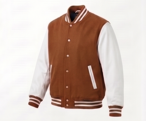 Chaqueta Varsity de Pana Marrón para Hombre con Mangas Blancas, Cierre de Botones, Estilo Casual para Otoño, Corte Regular - Product Image 4