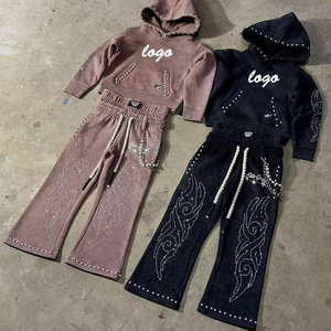 Conjunto Deportivo para Niñas, Sudadera con Capucha, Pantalones Acampanados, Estampado Brillante con Pedrería, Manga Tres Cuartos, Ropa de Otoño - Product Image 3