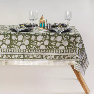Big Sale 6 seater <b>Rectangle</b> 100% Cotton <b>Tablecloth</b> Floral Pattern Outdoor Use Floral Green Wedding Table Cover - Product Image 1