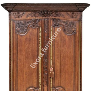 Luxury Handcrafted Solid Wood 2 Door <b>Wardrobe</b> Ornate French Country Carving Antique Oak Armoire - Product Image 2