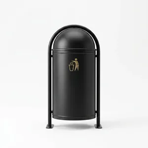 Outdoor Metal Litter <b>Bin</b> with Dome Lid Black Public Waste Dustbin for Park Garden Street Commercial Area and Walkway Use - Product Image 5