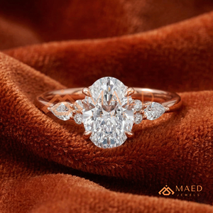 แหวนหมั้นเพชร/มอยส์ซาไนต์ทรงรูปไข่สีโรสโกลด์สำหรับผู้หญิง แหวนประดับเพชรทรงมาร์คีส์และทรงกลม - Product Image 1