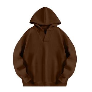 Sweat-shirt à capuche en tricot surdimensionné kaki pour femme, col en V, manches longues, logo sur le devant, pull pour l'automne et l'hiver, vêtements décontractés - Product Image 4