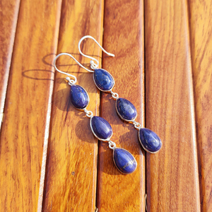 Natural Lapis Lazuli Bohemian Drop <b>Earrings</b> Handmade <b>Silver</b> Plated Brass Blue Gemstone <b>Dangle</b> <b>Earrings</b> High Quality Unique - Product Image 5