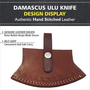 Couteau Ulu d'Alaska en acier Damas fait main sur mesure, avec fourreau en cuir, manche en bois Pakka, coupe-pizza, lame forgée, couteaux ambidextres - Product Image 4