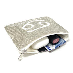 Pochette porte-monnaie unisexe tendance et écologique, faite main, perlée, avec fermeture éclair, motif signe du zodiaque Cancer, design astrologique horoscope et cartes - Product Image 2