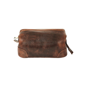 <b>Vintage</b> Leather Toiletry Bag Rectangle Shape Brass Zipper Durable Travel Storage Bag for Men Shaving <b>Accessories</b> - Product Image 6