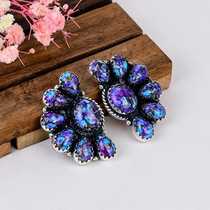 <b>Blue</b> Purple Turquoise <b>Stud</b> <b>Earrings</b>, 925 Sterling Silver Boho Southwestern Jewelry, Natural Gemstone Gift for Her - Product Image 1