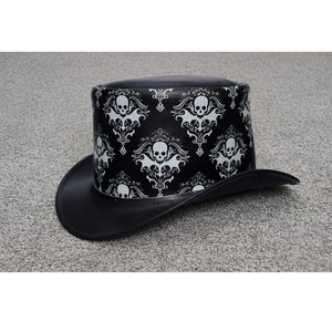 Unique Brown & Black handmade leather Top <b>Hat</b> with Skull Motif Goth Steampunk Fashion Fashion Designs Party Leather Cow Boy <b>Hats</b> - Product Image 4