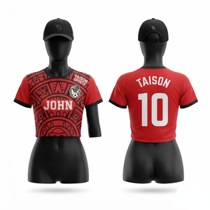 Maillot de cheerleading en polyester respirant de qualité supérieure 160 GSM, rouge et noir, avec logo personnalisé par sublimation, vêtements de sport - Product Image 1