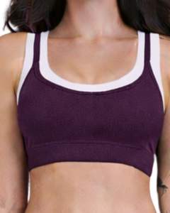 Conjunto Deportivo Personalizado para Mujer, Color Morado Ciruela y Blanco en Contraste, Sujetador Deportivo y Pantalones Acampanados, Cintura Alta, Elástico, para Yoga, Fitness, Gimnasio, Venta al Por Mayor OEM - Product Image 3