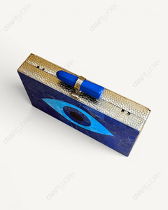 กระเป๋าคลัทช์ลายตาปีศาจทำจากลาพิส ลาซูลีสีฟ้าธรรมชาติ |   กล่องใส่เครื่องประดับทองเหลืองทำมือ |   แฟชั่นหรูหรา คลาสสิก ลำลอง งานแต่งงานเจ้าสาว - Product Image 2