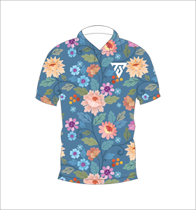 Polo pour homme bleu à imprimé floral vintage, sublimation personnalisée, manches courtes, décontracté, respirant, léger, pour le golf - Product Image 1