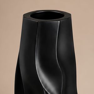 WAVE TEXTURED <b>DECORATIVE</b> <b>VASE</b> Black Ceramic <b>Vase</b> Irregular Shape Matt Finish Handmade Minimalist Tabletop <b>Decorative</b> <b>Vase</b> - Product Image 5