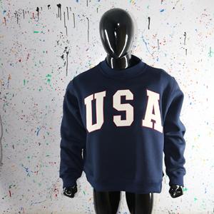 USA BLUE <b>Mock</b> <b>Neck</b> Sweatshirt 100% WHITE Applique Embroidery wide <b>neck</b> Sweatshirt Finer Threads - Product Image 3