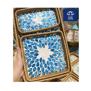 TOP GRADE Safe Clean Eco Rattan Pearl <b>Tray</b> Pure Shell Inlay Craft Best For Food Displaying And Breakfast Serving Direct Vendor - Product Image 1