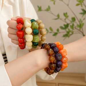 Handmade Resin Bangle Chunky Geometric Beaded Artistic Modern Color Block Stretch Bracelet Women Jewelry - Product Image 1