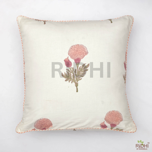 Housse de coussin Ridhi Bohème Rose & Blanc à Motifs Floraux 100% Coton avec Passepoil Imprimé, Amovible et Lavable pour Lit et Canapé - Product Image 1