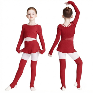Justaucorps de ballet pour enfants en coton, automne-hiver, hauts, jupes et leggings chauds pour filles, ensemble de 3 pièces pour l'entraînement de danse - Product Image 5
