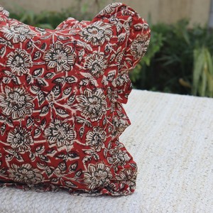 Floral ruffle cushion cover Square bohemian cushion Brown <b>white</b> pattern home decor Bohemian style pillowcase - Product Image 2