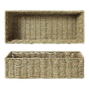 Topper Long Toilet Basket Custom Seagrass High <b>Narrow</b> Tank Organizing for Convenient <b>Storage</b> Bathroom and Pantry Serving Trays - Product Image 1