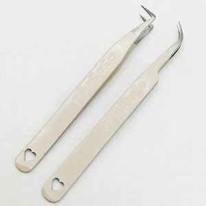 HARRAR Ensemble de pinces à épiler professionnelles pour extensions de cils en acier inoxydable avec manche perlé, 2 pièces, outils de beauté de précision, 13 cm, pointe lisse - Product Image 3