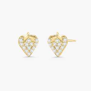 Boucles d'oreilles clous diamantées en forme de fraise, personnalisées, petites, en or massif 10k 14k 18k, serties pavé de diamants de laboratoire, pour enfants, vente en gros - Product Image 1