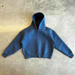 Ensemble deux pièces décontracté streetwear pour homme : sweat à capuche épais bleu poussière et pantalon de survêtement large assorti – Vente en gros OEM ODM - Product Image 5
