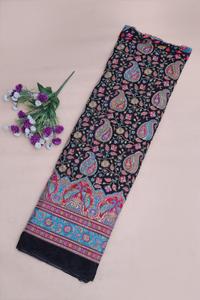 ผ้าเครปสีดำลายดอกไม้เพสลีย์พิมพ์ลายแบบชาติพันธุ์พร้อมขอบตกแต่งอย่างสวยงามสำหรับทำชุดคุर्ติ - Product Image 2