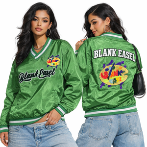 Custom School Team V Neck Satin Varsity Pullover <b>Jacket</b> Embroidered Chenille <b>Patch</b> Sports Uniform OEM Supplier Men's <b>Jackets</b> - Product Image 4