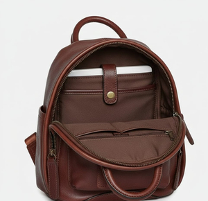 Genuine Leather Women's <b>Mini</b> <b>Backpack</b> Square Shape Zipper Closure Detachable Strap Retro Style Daily Use Softback - Product Image 4