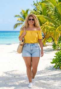 Oneten Apparels <b>Women</b> Summer <b>2</b> <b>Piece</b> <b>Outfit</b> Yellow Off Shoulder Ruffle Top And Light Blue Denim Shorts Set - Product Image 4