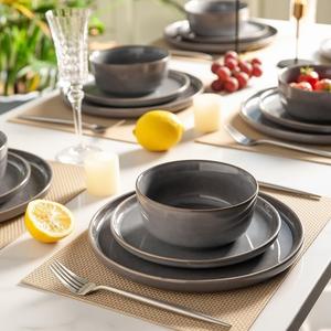 Assiette à dîner en céramique moderne gris anthracite, finition mate lisse, bord large, résistante à la chaleur, durable pour une restauration contemporaine - Product Image 4