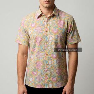 Chemise à manches courtes pour homme, 100% coton, imprimé floral, col boutonné, respirante, décontractée, pour l'été - Product Image 6