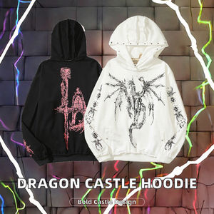 เสื้อแจ็คเก็ตฮู้ดดี้ลำลองผู้ชาย พิมพ์ลายการ์ตูนมังกรสไตล์วินเทจ ซิปหน้า ผ้าเดนิมฟอกสี 100% ผ้าฝ้าย - Product Image 2