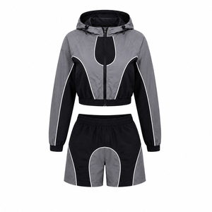 Reflective Piping Windbreaker Shorts Set – Custom High Quality <b>Zip</b>-<b>Up</b> <b>Jacket</b> & Lightweight Nylon Summer windbreaker tracksuits - Product Image 4