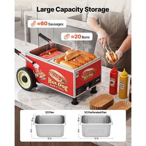 Carrello Elettrico per Cottura a Vapore di Hot Dog in Acciaio Inox da 1200W, Macchina a Vapore Portatile con Temperatura Regolabile 86-203°F per Food Truck - Product Image 3