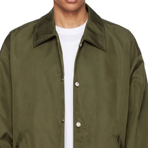 Men's Olive Green <b>Coach</b> Jacket Casual Turn-down Collar Button Front Loose Fit Polyester Shell Autumn Wear - Product Image 5